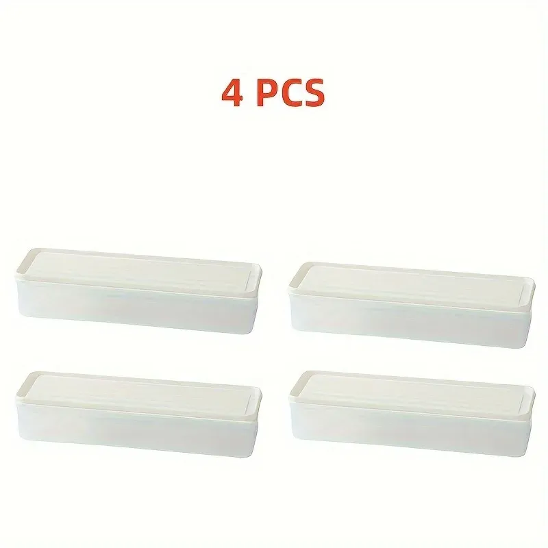 Lot de 4 conteneurs de stockage alimentaire rectangulaires et longs en plastique, réutilisables, pour réfrigérateur 6