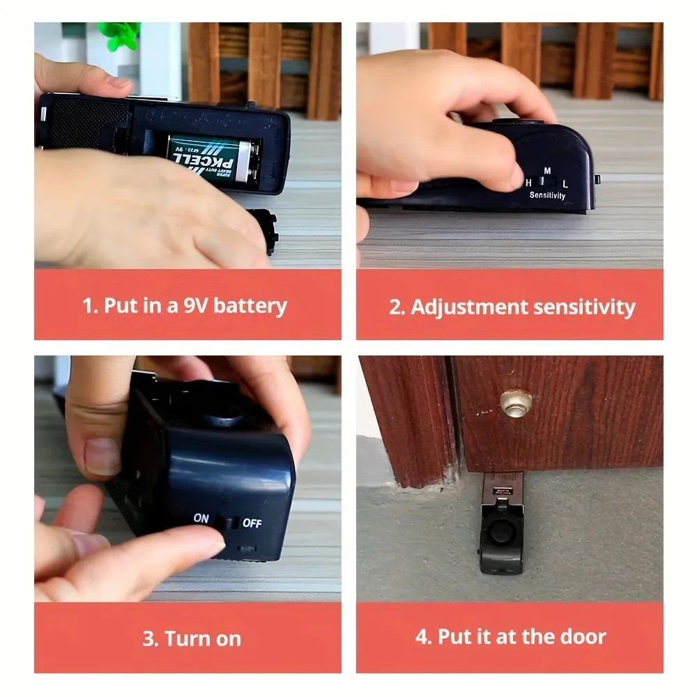 Lot de 2 alarmes de porte sans fil 120 dB avec cale de sécurité réglable 6