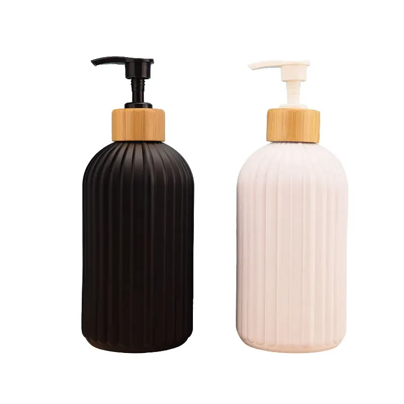Distributeur de savon rechargeable de 500 ml avec pompe en bambou pour shampoing, après-shampooing, lotion et gel douche 9