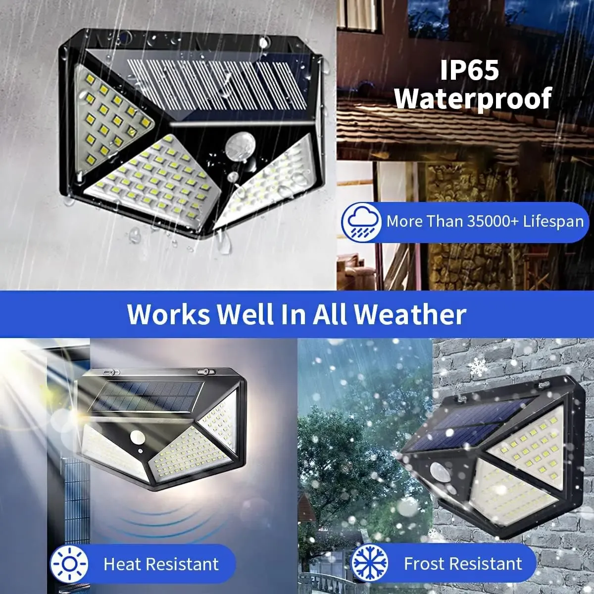 Projecteur solaire d'extérieur à détecteur de mouvement PIR, 100 LED étanche, pour jardin, cour et allée 2