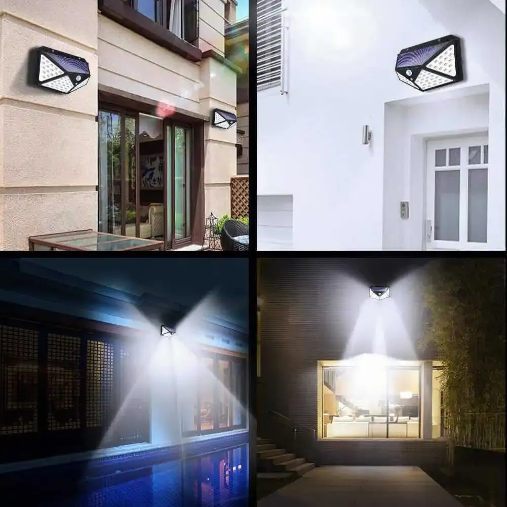 Projecteur solaire d'extérieur à détecteur de mouvement PIR, 100 LED étanche, pour jardin, cour et allée 4