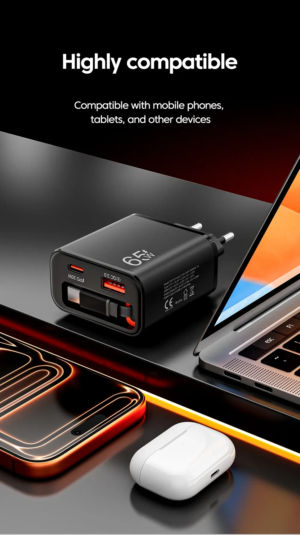Chargeur mural compact en situation d'utilisation