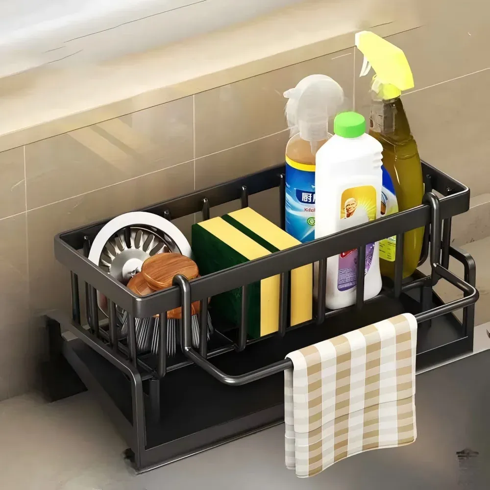 Étagère à épices compacte à fixer sur robinet – Organisateur d'évier avec égouttoir – Rangement de cuisine pour ustensiles et accessoires 1