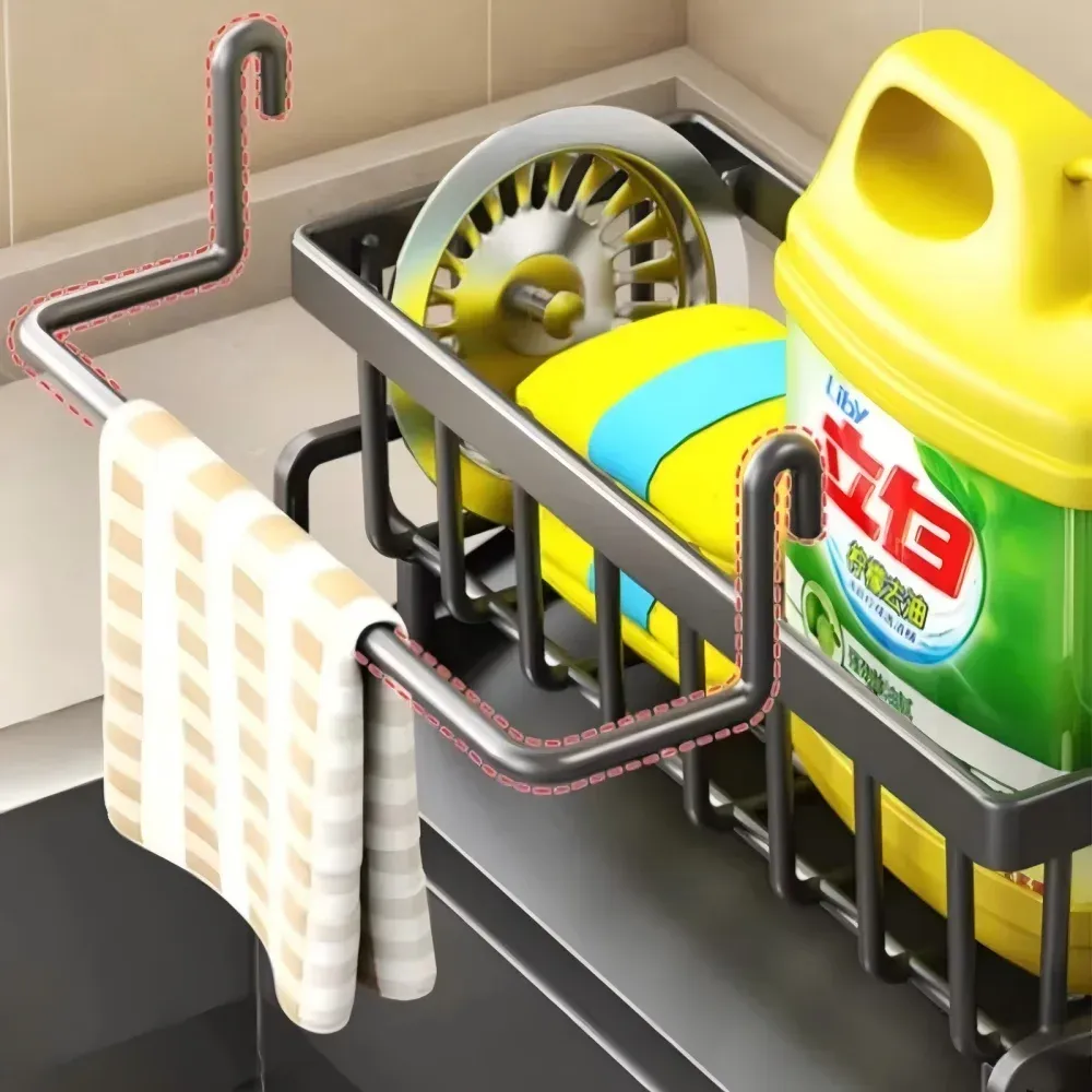 Étagère à épices compacte à fixer sur robinet – Organisateur d'évier avec égouttoir – Rangement de cuisine pour ustensiles et accessoires 4