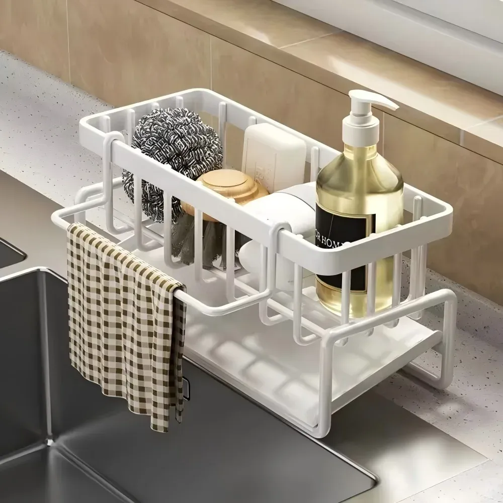 Étagère à épices compacte à fixer sur robinet – Organisateur d'évier avec égouttoir – Rangement de cuisine pour ustensiles et accessoires 5
