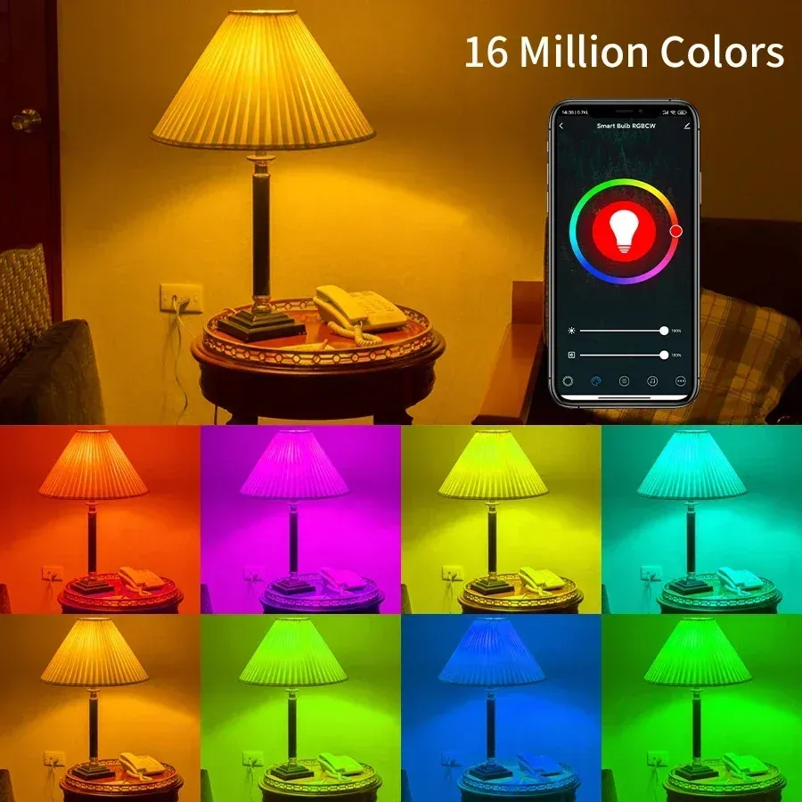 Ampoule LED RGB intelligente Tuya WiFi E27, 10 W, 15 W, 20 W, 220 V / 110 V, compatible application Smart Life et commande vocale Google Assistant 2