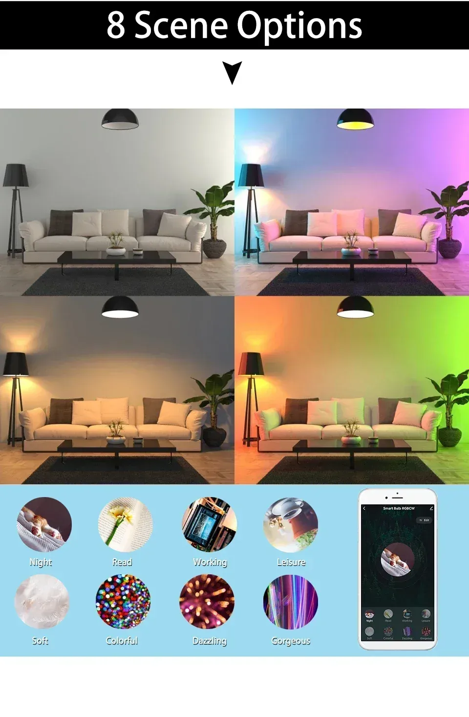 Ampoule LED RGB intelligente Tuya, intérieur moderne