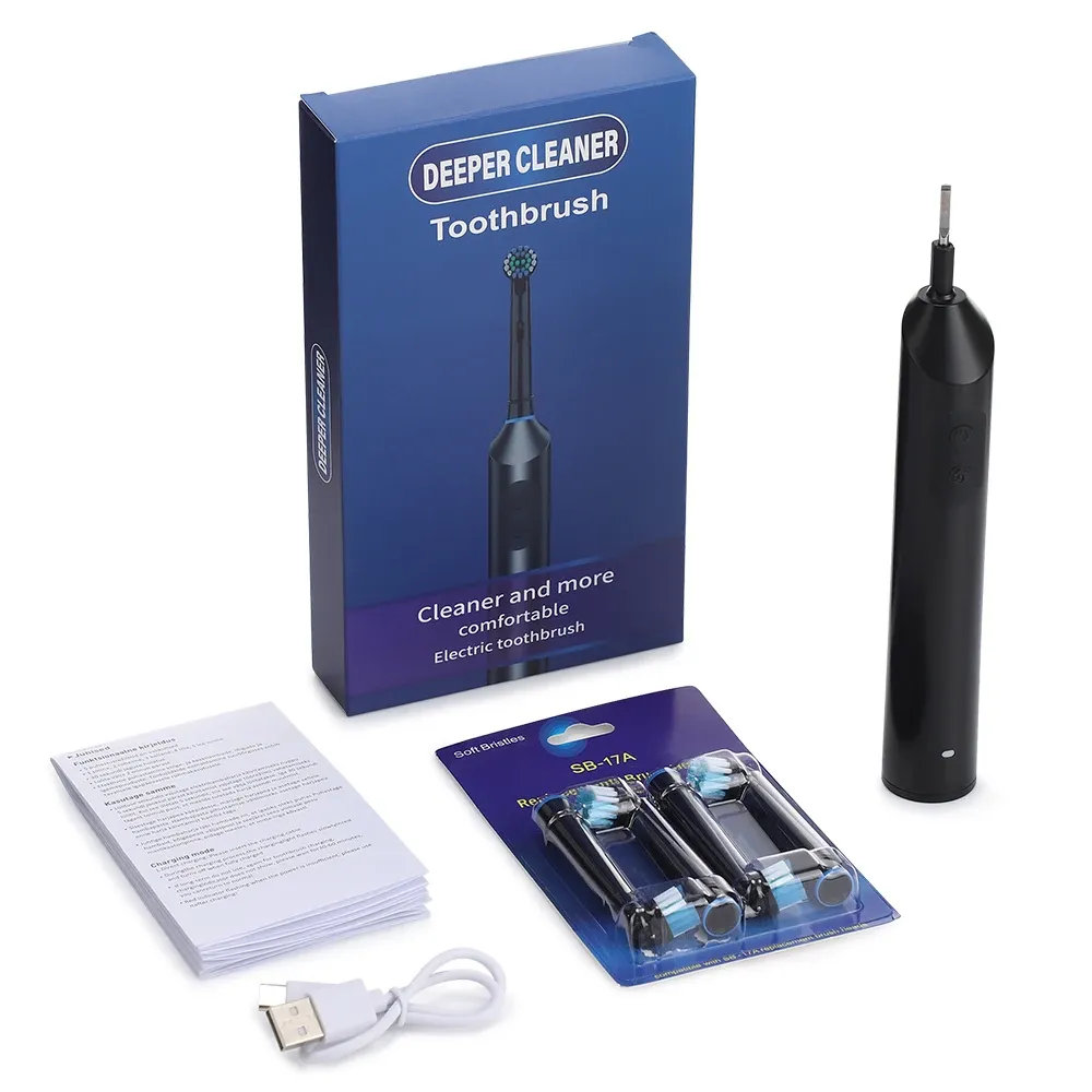 Brosse à dents électrique rotative, 5 modes, 7 500 tr/min, étanche IP67, USB-C, minuterie 2 min, rappel 30 s, batterie 800 mAh, 4 têtes de brosse incluses 8