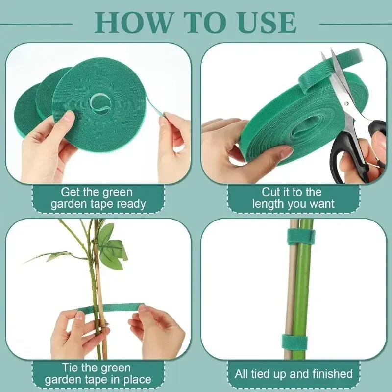 Attaches pour plantes en nylon auto-adhésives, vertes, réglables et réutilisables 5