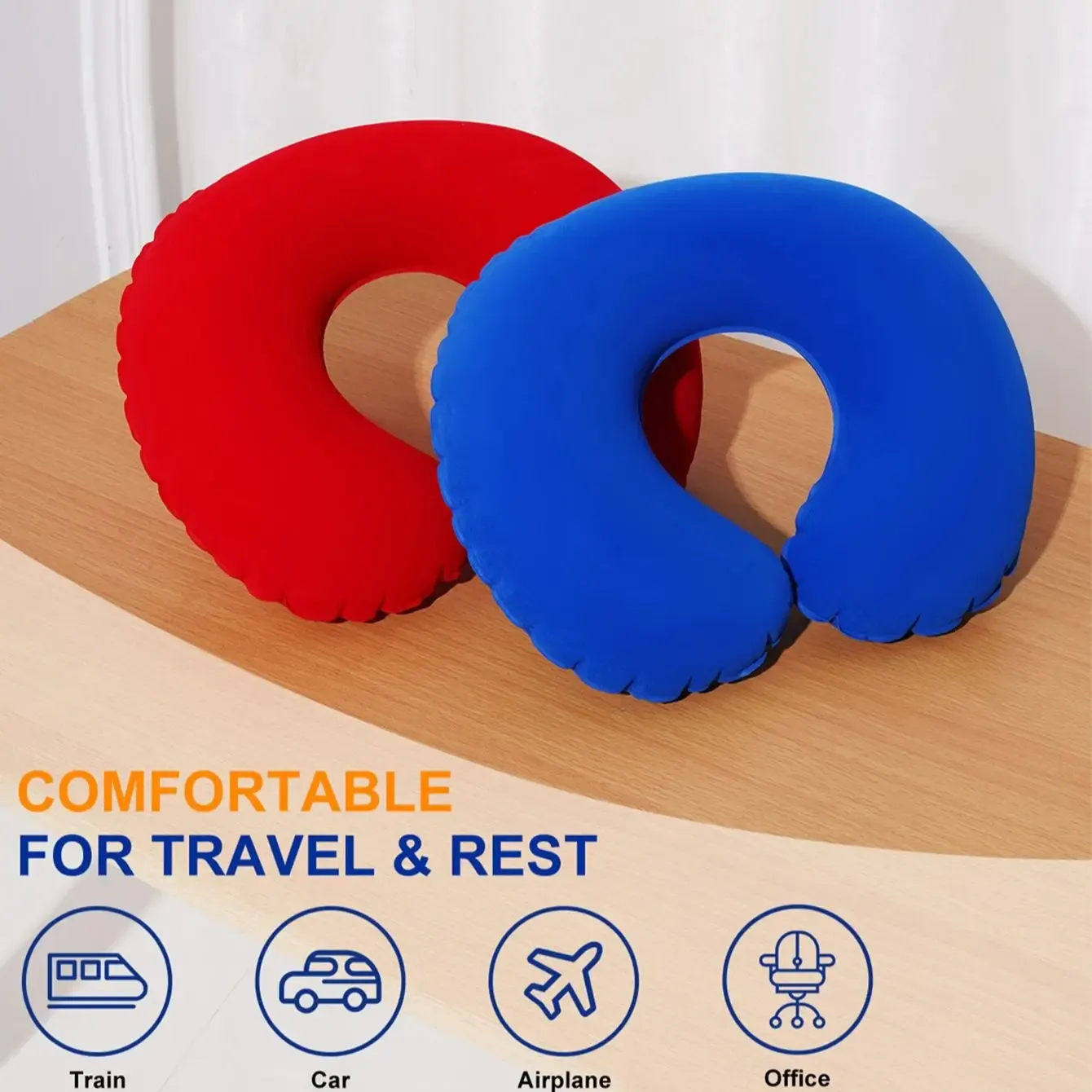 Oreiller gonflable en forme de U, en situation de voyage