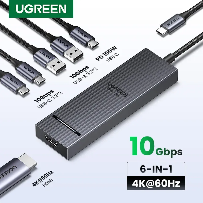 UGREEN Hub USB-C 10 Gbps 4K 60 Hz HDMI USB 3.2 PD 100 W, répartiteur USB pour ordinateur portable MacBook Pro, Air, iPad, téléphone Android, station d'accueil
