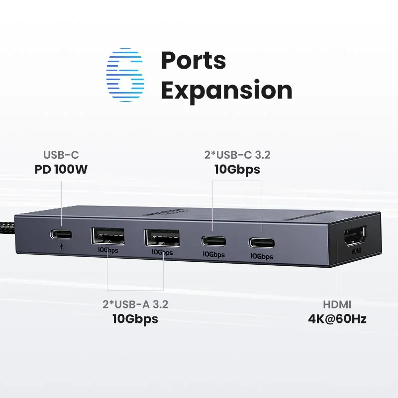 UGREEN Hub USB-C 10 Gbps 4K 60 Hz HDMI USB 3.2 PD 100 W, répartiteur USB pour ordinateur portable MacBook Pro, Air, iPad, téléphone Android, station d'accueil 2