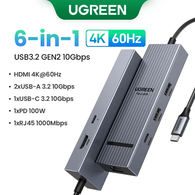UGREEN Hub USB-C 10 Gbps 4K 60 Hz HDMI USB 3.2 PD 100 W, répartiteur USB pour ordinateur portable MacBook Pro, Air, iPad, téléphone Android, station d'accueil 7