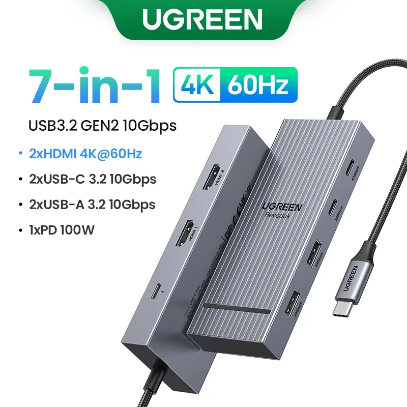UGREEN Hub USB-C 10 Gbps 4K 60 Hz HDMI USB 3.2 PD 100 W, répartiteur USB pour ordinateur portable MacBook Pro, Air, iPad, téléphone Android, station d'accueil 10