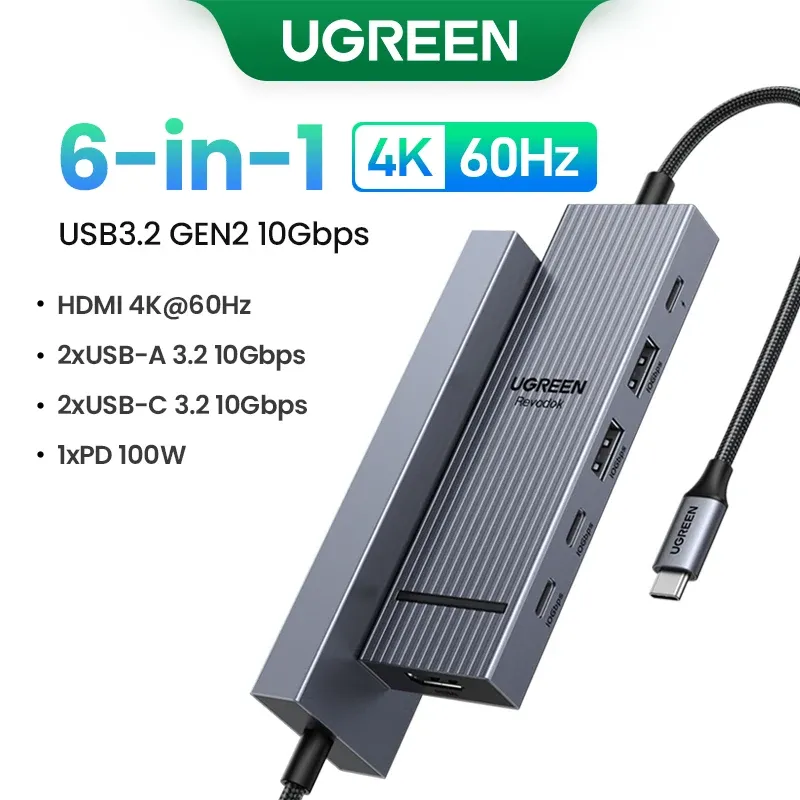 UGREEN Hub USB-C 10 Gbps 4K 60 Hz HDMI USB 3.2 PD 100 W, répartiteur USB pour ordinateur portable MacBook Pro, Air, iPad, téléphone Android, station d'accueil 8