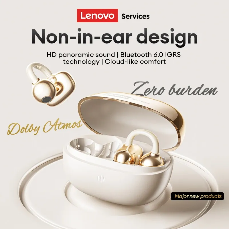 Écouteurs sans fil Lenovo RS103 à oreille ouverte, clip d'oreille, Bluetooth 6.0, son stéréo Hi-Fi, pour jeu et musique, avec étui de rangement 3