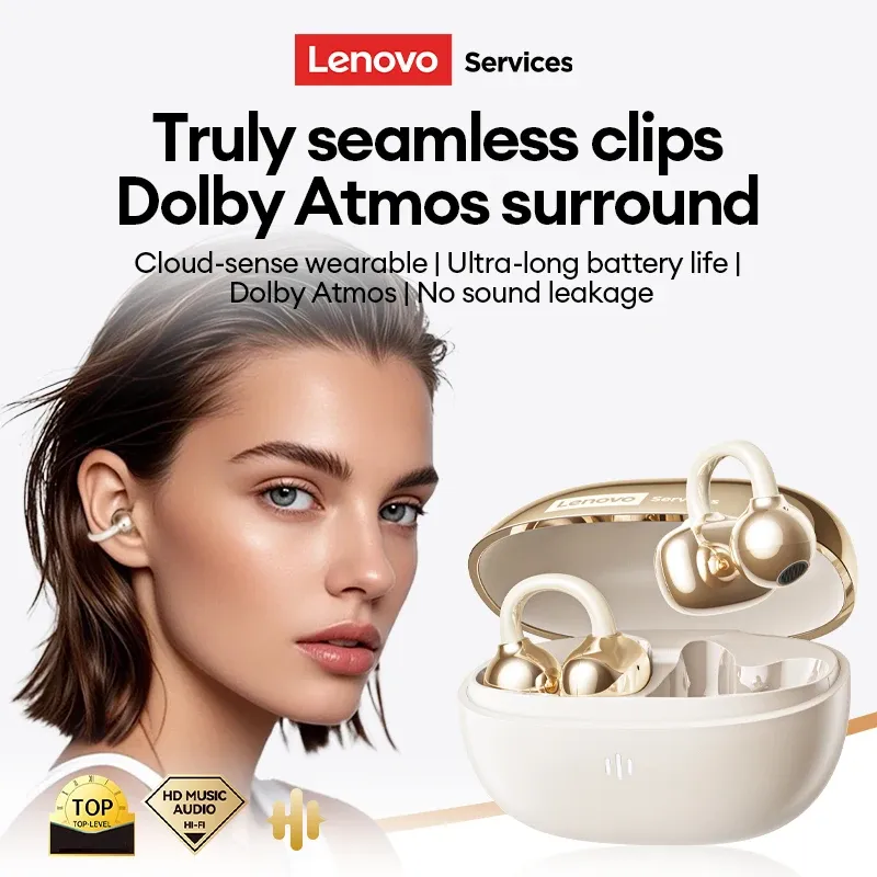 Écouteurs sans fil Lenovo RS103 à oreille ouverte, clip d'oreille, Bluetooth 6.0, son stéréo Hi-Fi, pour jeu et musique, avec étui de rangement 2