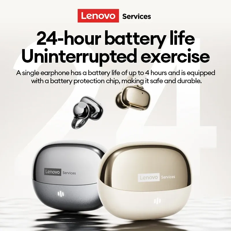 Écouteurs sans fil Lenovo RS103 à oreille ouverte, clip d'oreille, Bluetooth 6.0, son stéréo Hi-Fi, pour jeu et musique, avec étui de rangement 5