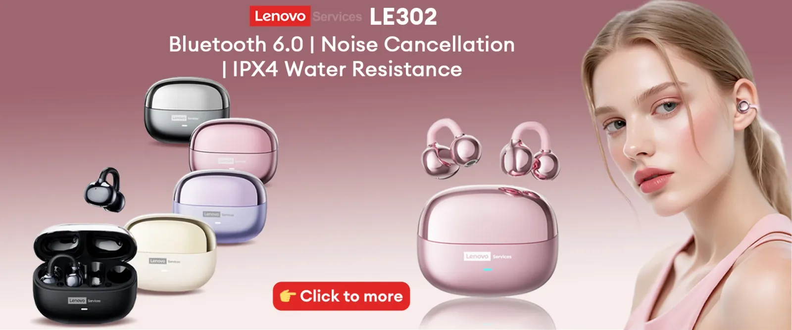 Écouteurs Lenovo RS103 à clip ouvert