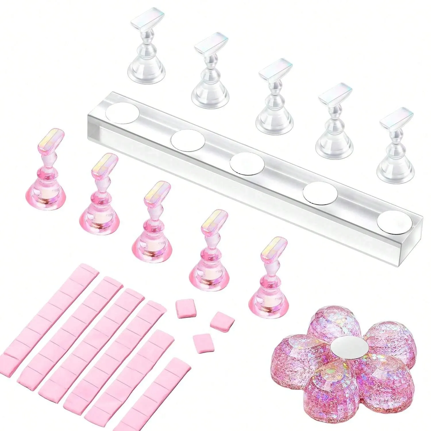 Ensemble de supports magnétiques pour faux ongles avec pâte adhésive réutilisable