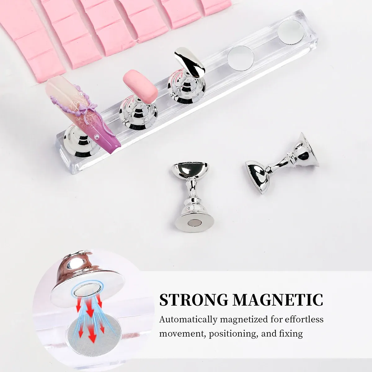 Ensemble de supports magnétiques pour faux ongles avec pâte adhésive réutilisable 3