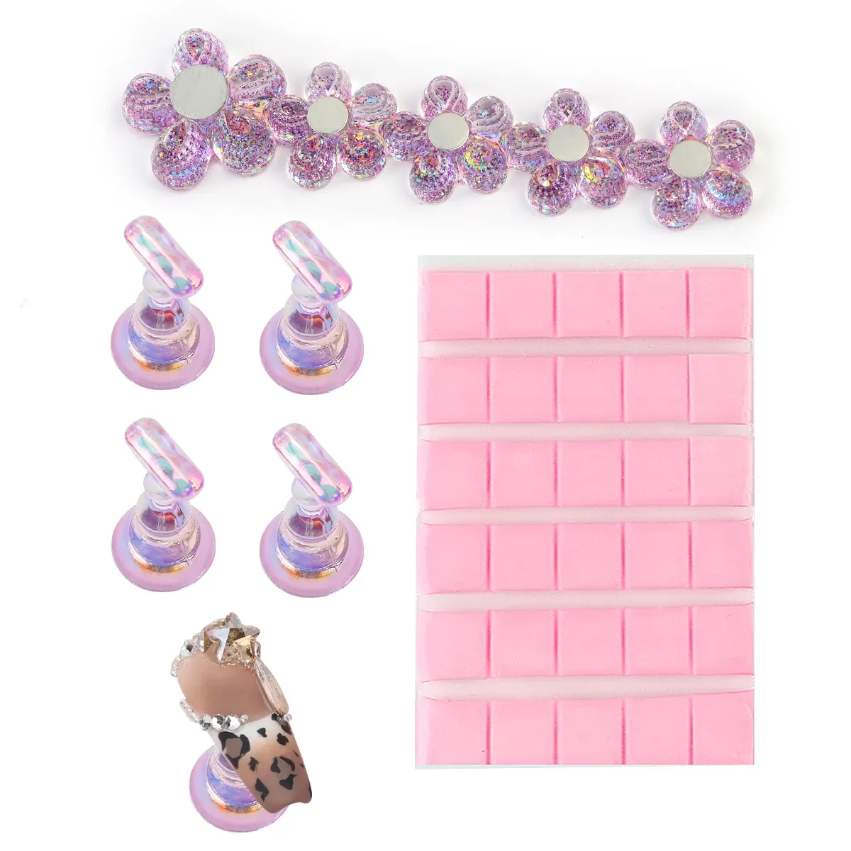 Ensemble de supports magnétiques pour faux ongles avec pâte adhésive réutilisable 16