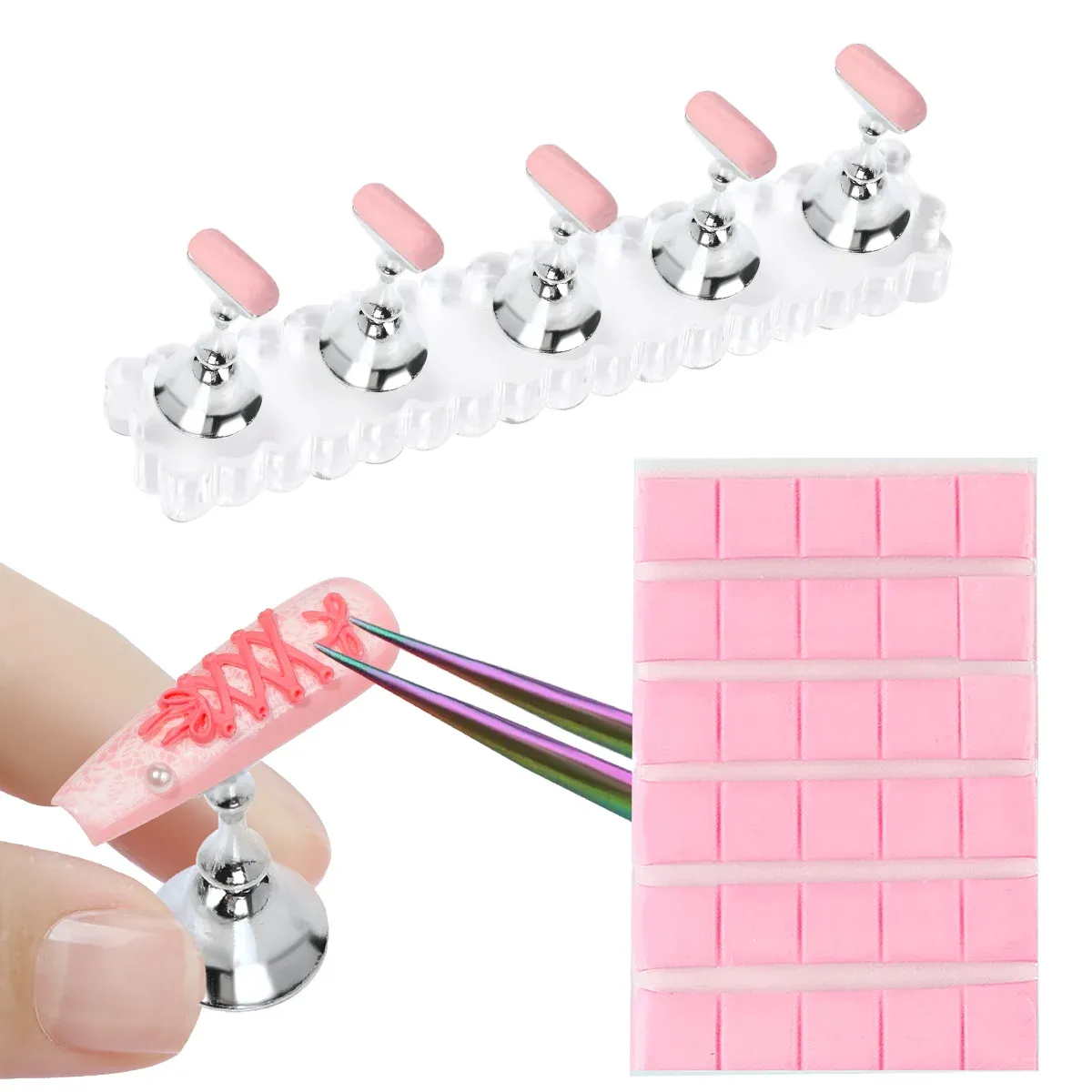 Ensemble de supports magnétiques pour faux ongles avec pâte adhésive réutilisable 12