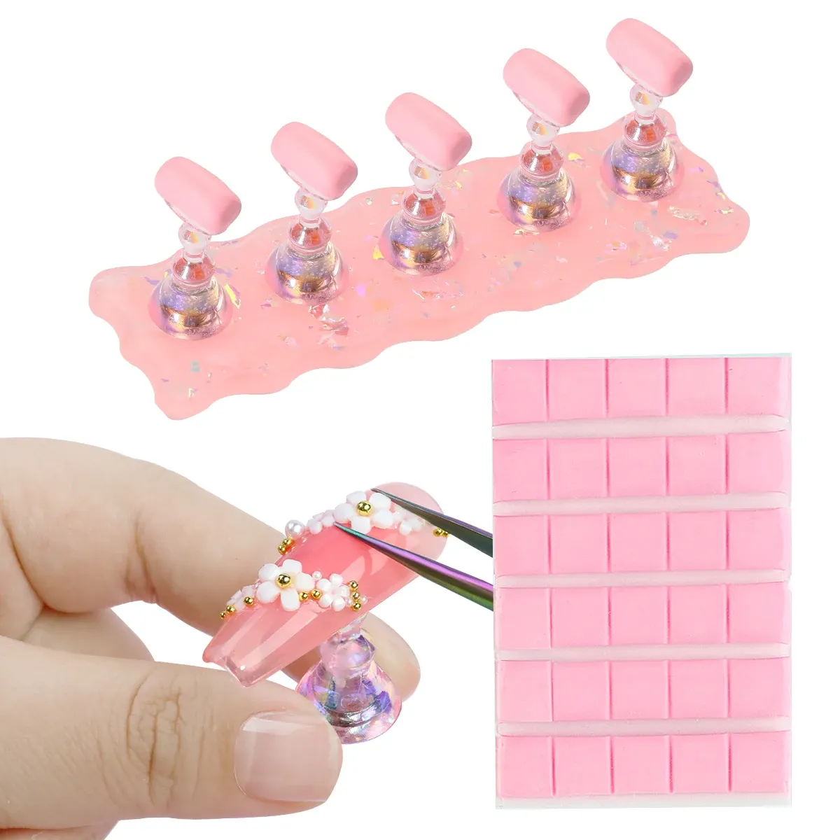 Ensemble de supports magnétiques pour faux ongles avec pâte adhésive réutilisable 10
