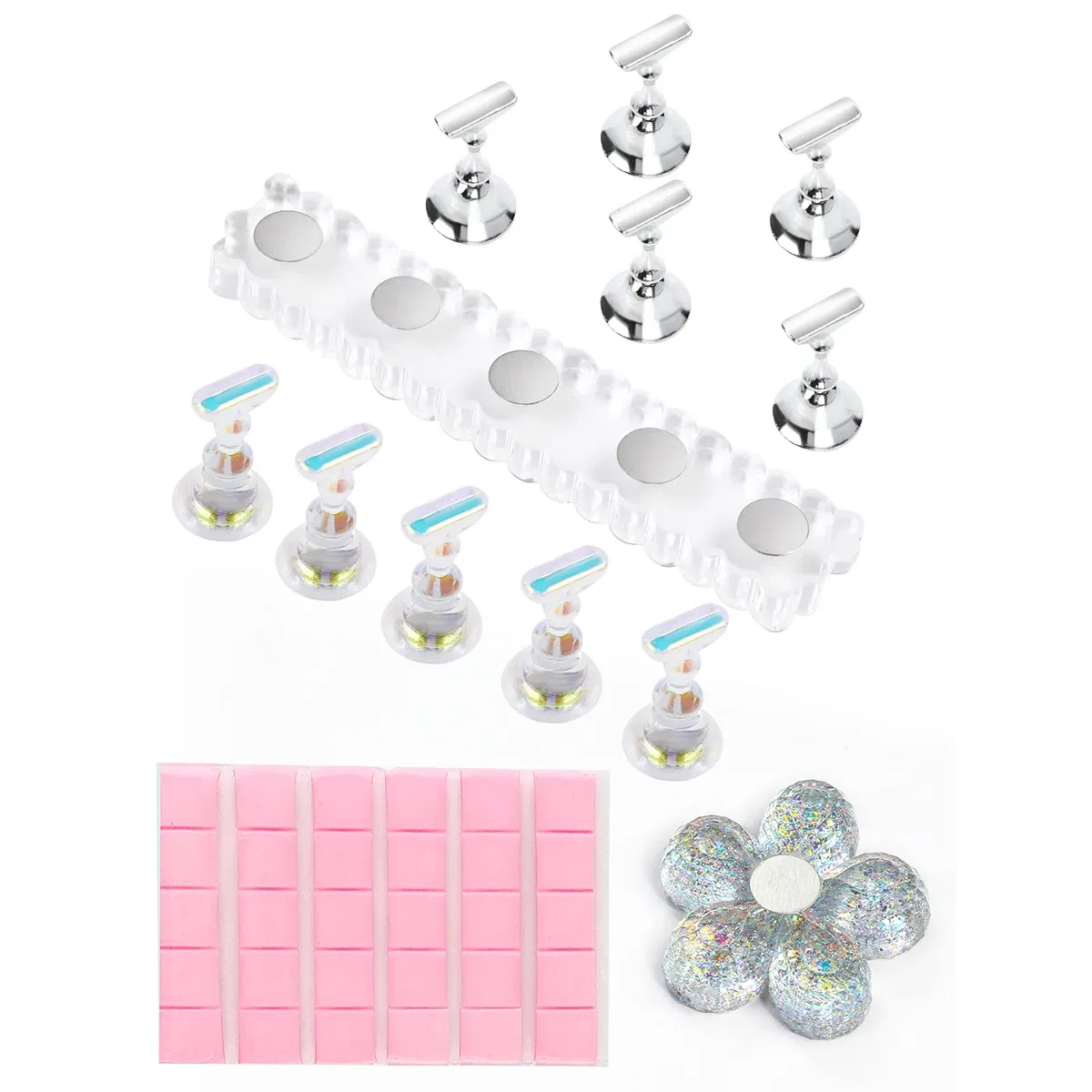 Ensemble de supports magnétiques pour faux ongles avec pâte adhésive réutilisable 7