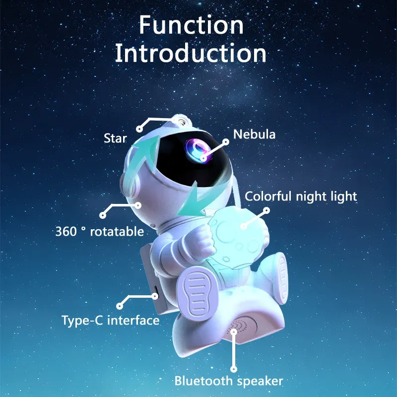 Projecteur d'étoiles LED astronaute avec haut-parleur Bluetooth, veilleuse galaxie pour chambre d'enfant 3