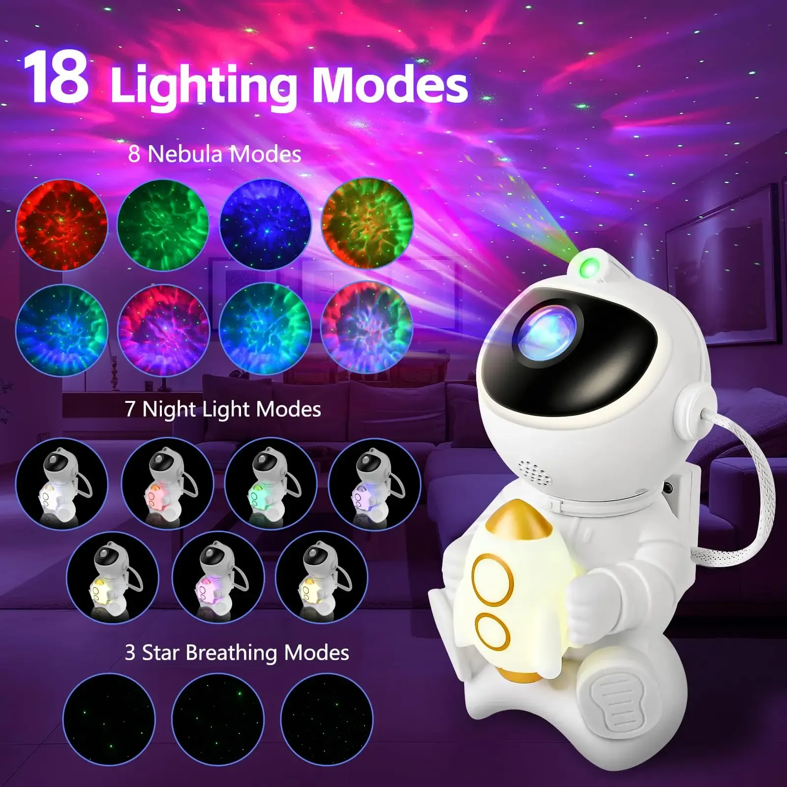Projecteur d'étoiles LED astronaute avec haut-parleur Bluetooth, veilleuse galaxie pour chambre d'enfant 1