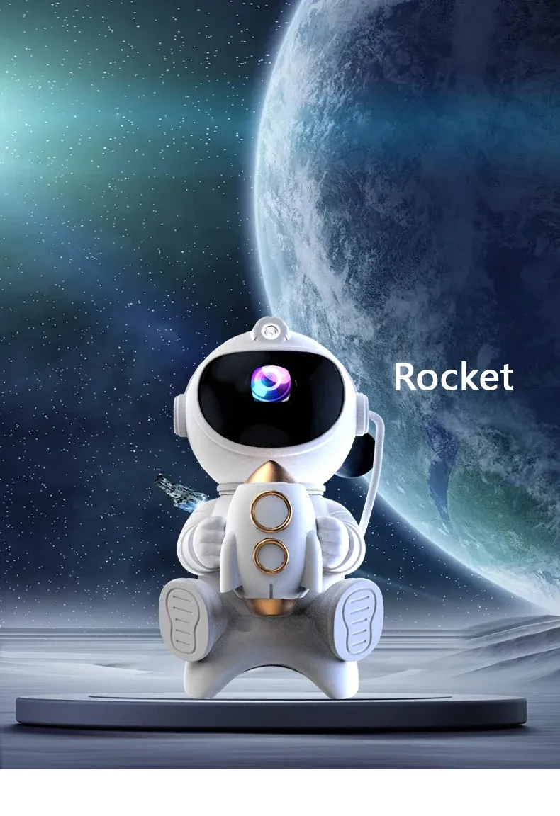 Astronaute lumineux dans une chambre cosy