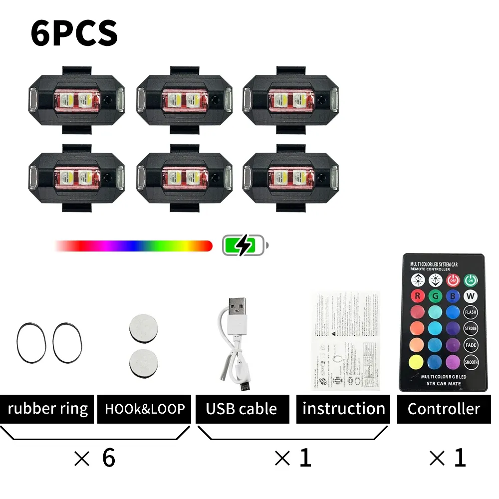 Lumières stroboscopiques LED RGB rechargeables pour motos, avions, hélicoptères et voitures, avec contrôle facile des couleurs 7