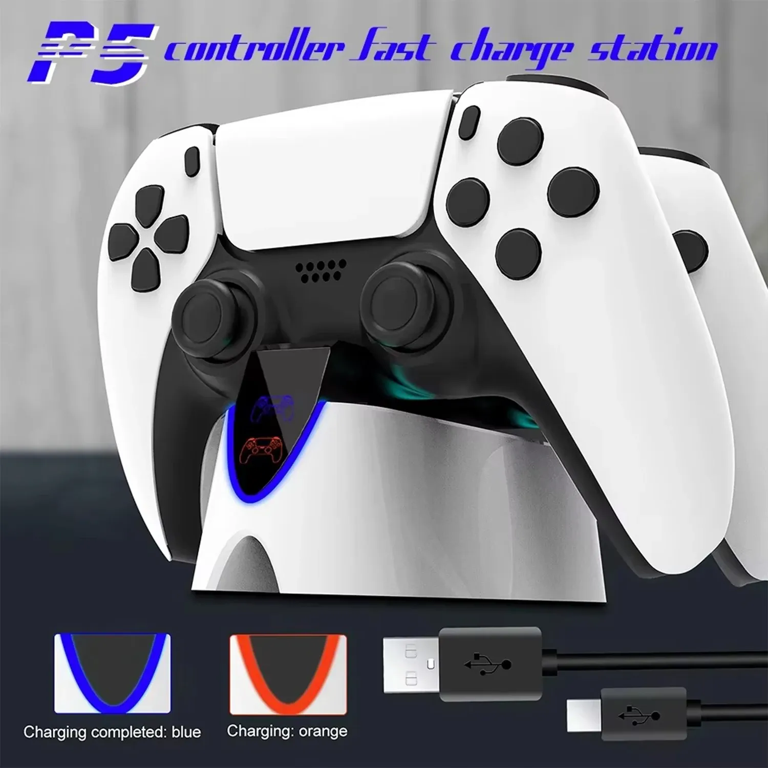 Double chargeur rapide pour manette sans fil PS5, USB Type-C 3.1, station de charge pour manette Sony PlayStation 5 6