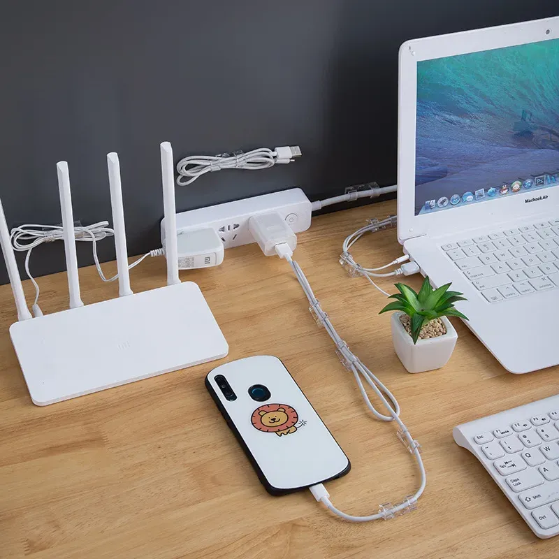 Organisateur de câbles en ABS, clips de gestion des câbles pour bureau et poste de travail, support de cordon USB et enrouleur de câble 4