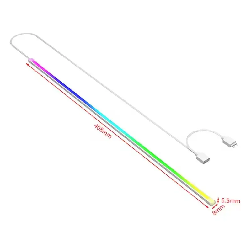 ICE Whale LB-408 Bande lumineuse ARGB adressable 5V 3 broches pour boîtier PC, en caoutchouc souple, câble arc-en-ciel, accessoire DIY décoratif 4