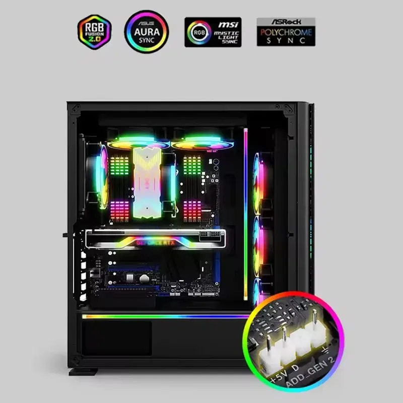 ICE Whale LB-408 Bande lumineuse ARGB adressable 5V 3 broches pour boîtier PC, en caoutchouc souple, câble arc-en-ciel, accessoire DIY décoratif 5