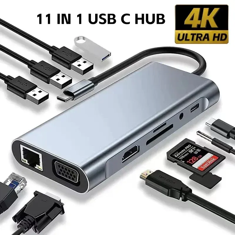 Hub USB-C 4K 30Hz vers HDMI, adaptateur USB 3.0 11 en 1, station d'accueil PD 87 W, séparateur USB-C pour MacBook Pro et Air 12