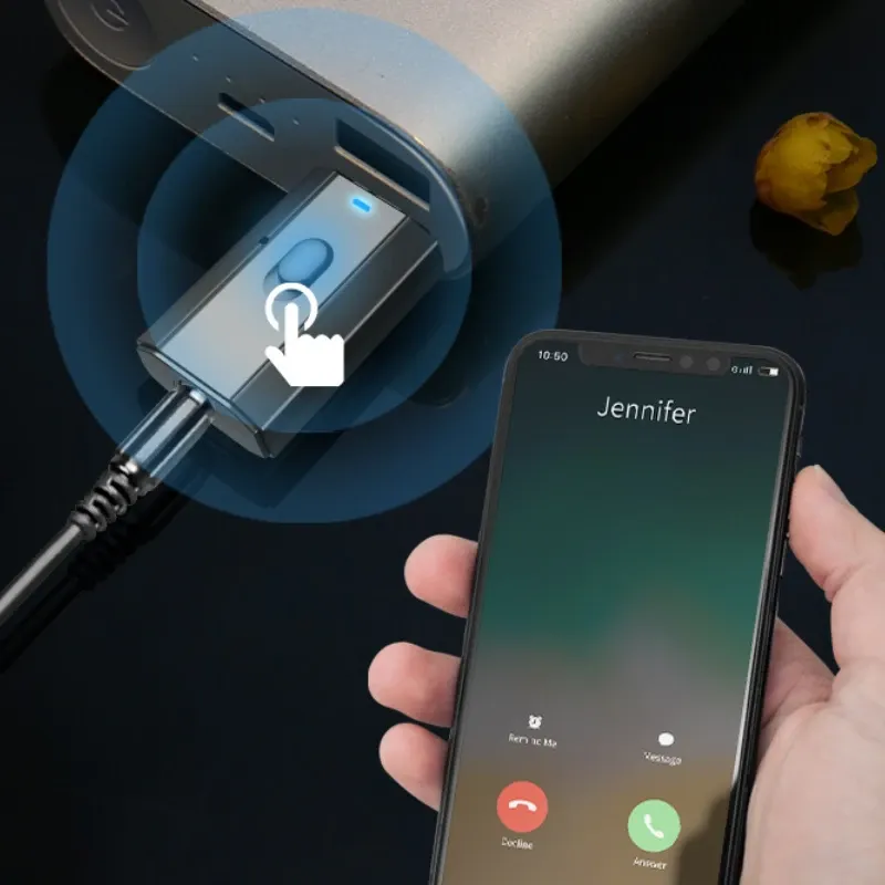 Adaptateur Bluetooth 5.0 USB sans fil, émetteur-récepteur audio pour PC, TV et voiture, kit mains libres, prise AUX 3,5 mm 3