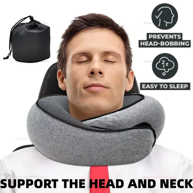 Oreiller de voyage en forme de U en mousse à mémoire de forme, portable et doux, pour la sieste et le soutien de la nuque
