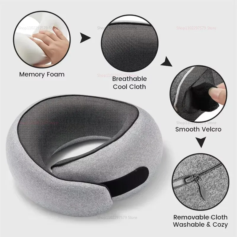 Oreiller de voyage en forme de U en mousse à mémoire de forme, portable et doux, pour la sieste et le soutien de la nuque 3