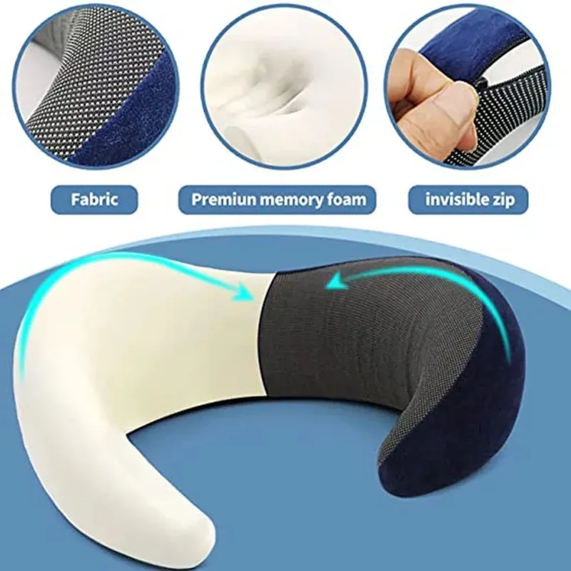 Oreiller de voyage en forme de U en mousse à mémoire de forme, portable et doux, pour la sieste et le soutien de la nuque 4