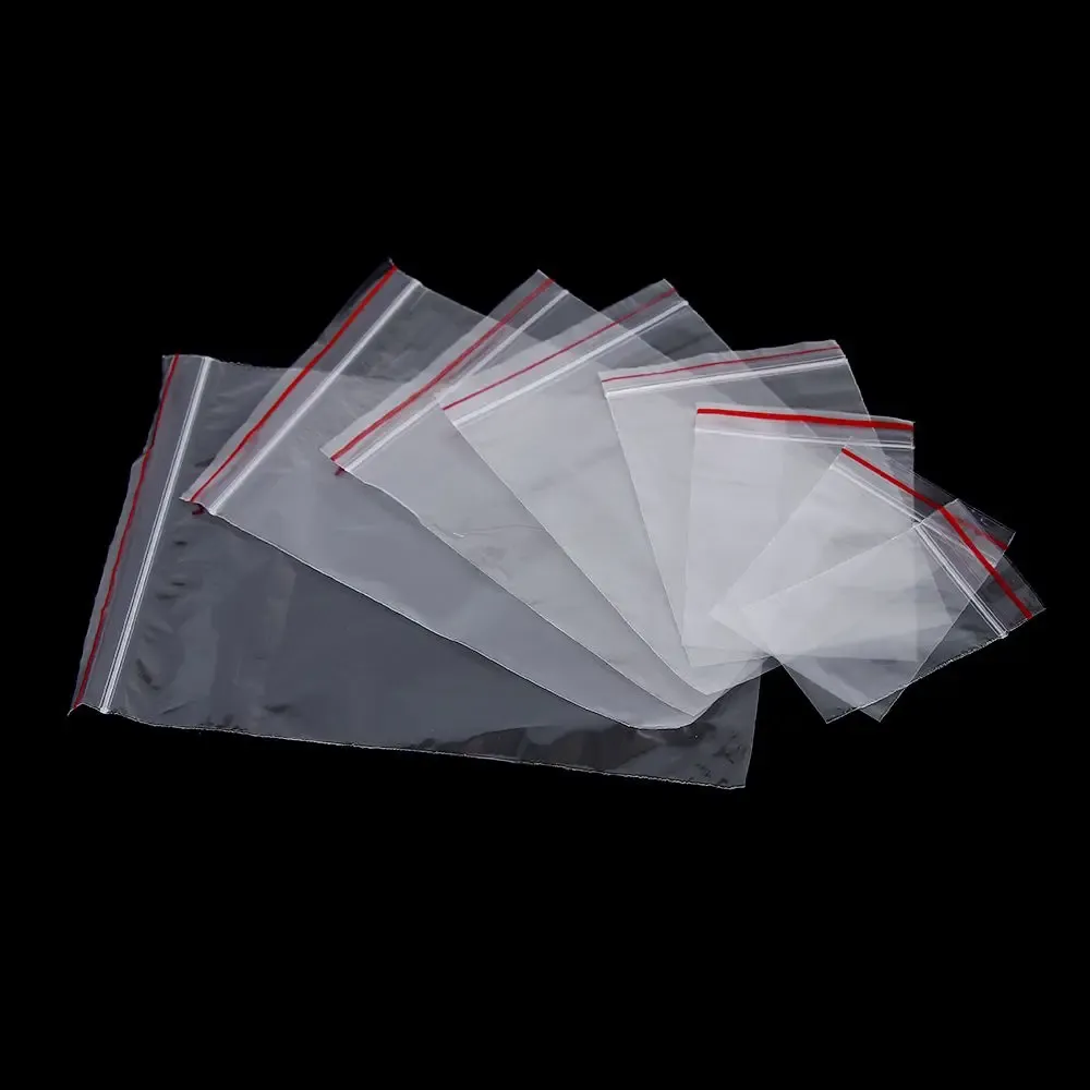 Mini sacs de rangement pour bijoux, lot de 100, pochettes zippées en plastique transparent PE 3