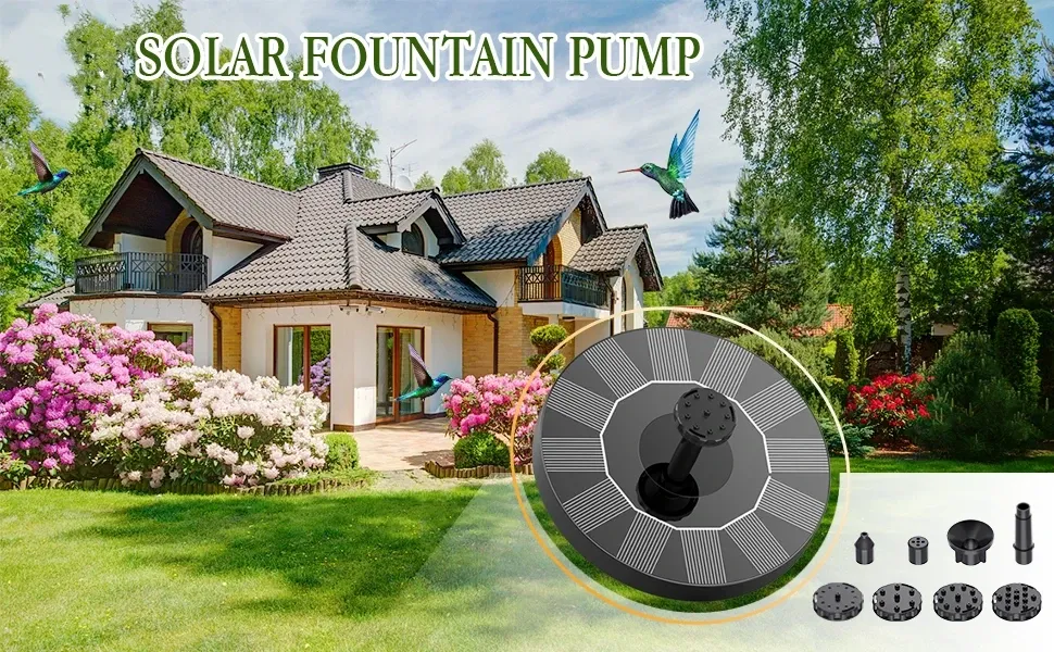 Fontaine solaire pour piscine et étang, vue d'ensemble