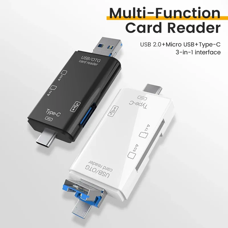 Lecteur de carte SD OTG multifonction 6 en 1, USB 2.0 Type-C, TF et SD pour ordinateur portable, adaptateur 2