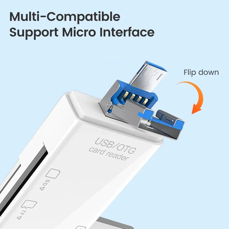 Lecteur de carte SD OTG multifonction 6 en 1, USB 2.0 Type-C, TF et SD pour ordinateur portable, adaptateur 6