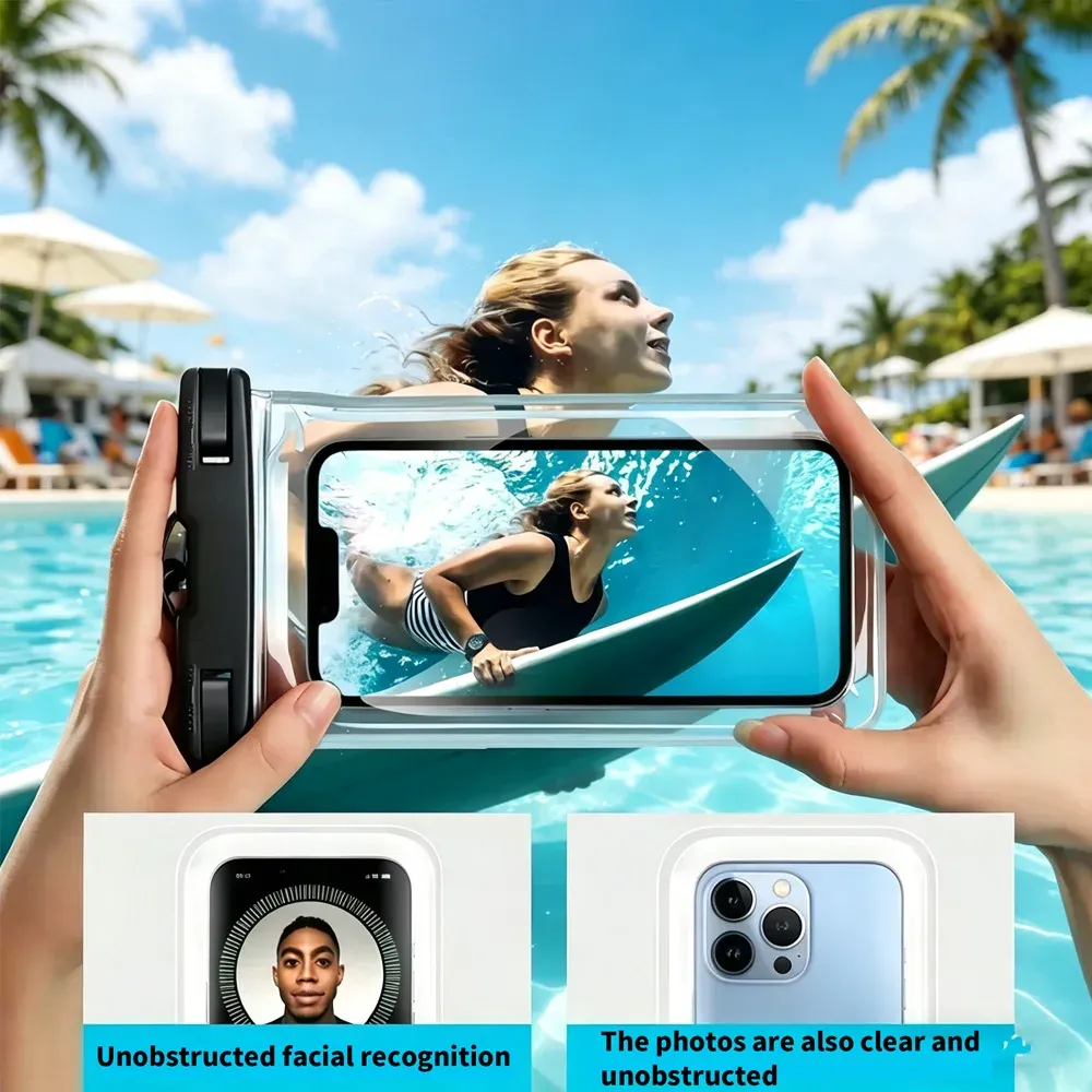 Pochette étanche flottante pour téléphone, transparente, avec cordon, pour la natation, la plage et les fêtes en piscine 2