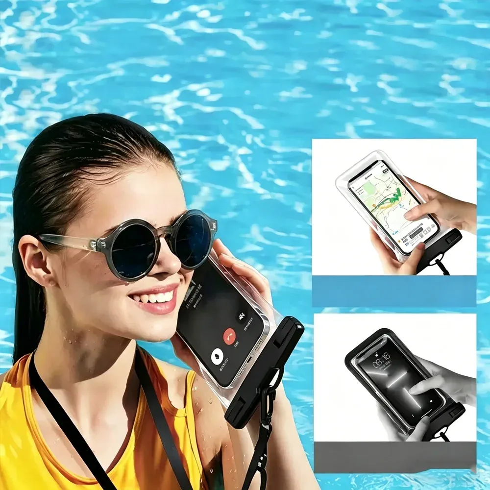 Pochette étanche flottante pour téléphone, transparente, avec cordon, pour la natation, la plage et les fêtes en piscine 3