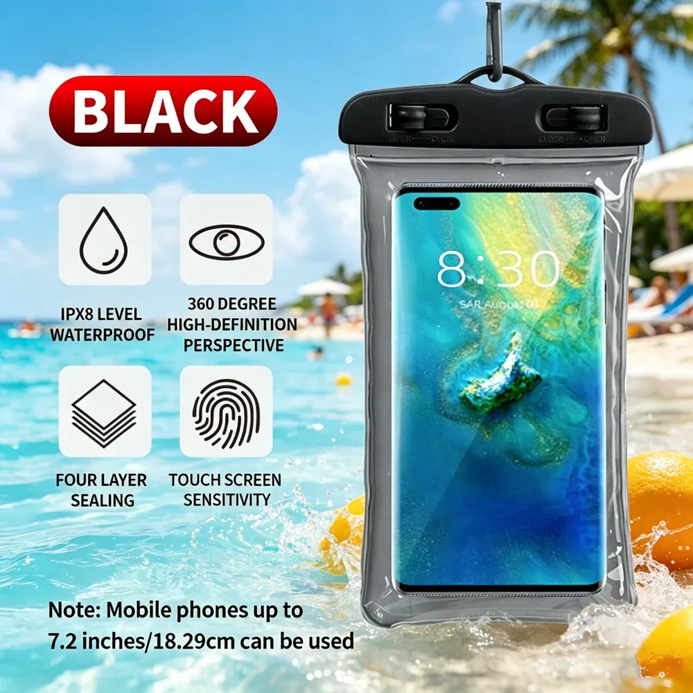 Pochette étanche flottante pour téléphone, transparente, avec cordon, pour la natation, la plage et les fêtes en piscine 5