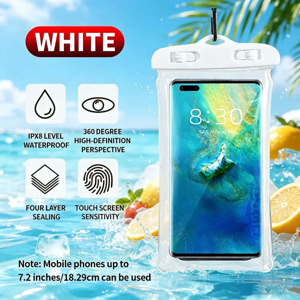 Pochette étanche flottante pour téléphone, transparente, avec cordon, pour la natation, la plage et les fêtes en piscine 8